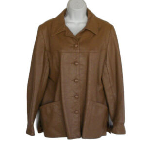 New England Sports Wear, Leather Jacket, M, Brown, LS, Button front